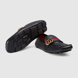  Giày Nam Gucci Driver With Web Leather 'Black' 