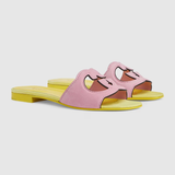  Dép Nữ Gucci Interlocking G Slide Sandal 'Pink And Yellow Suede' 
