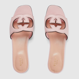  Dép Nữ Gucci Interlocking G Cut-Out Slide Sandal 'Pastel Pink Leather' 