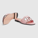  Dép Nữ Gucci Interlocking G Cut-Out Slide Sandal 'Pastel Pink Leather' 