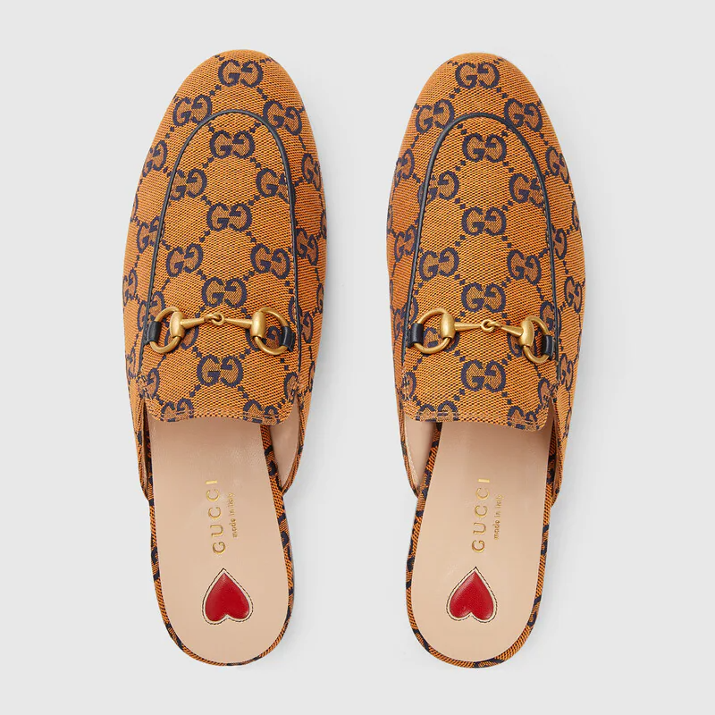  Giày Nữ Gucci Princetown Slipper Canvas 'Orange Blue' 
