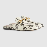  Giày Nữ Gucci Princetown GG Leather Slipper 'White Black' 