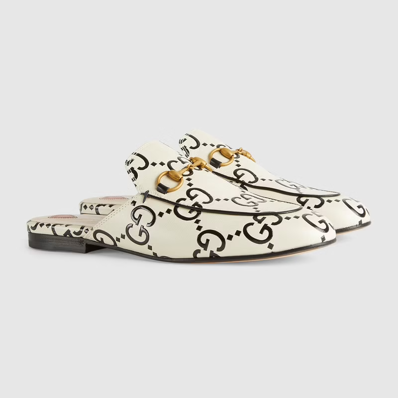  Giày Nữ Gucci Princetown GG Leather Slipper 'White Black' 