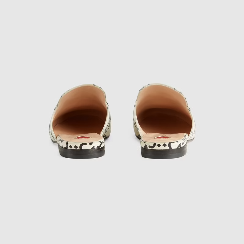  Giày Nữ Gucci Princetown GG Leather Slipper 'White Black' 