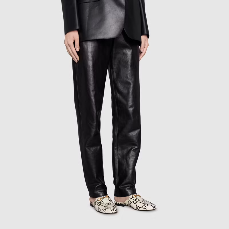  Giày Nữ Gucci Princetown GG Leather Slipper 'White Black' 