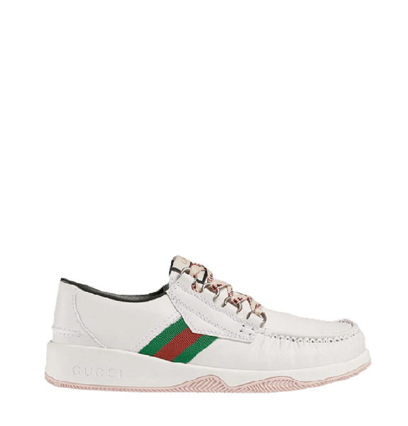  Giày Nam Gucci Leather Web Lace Up Low 'White' 