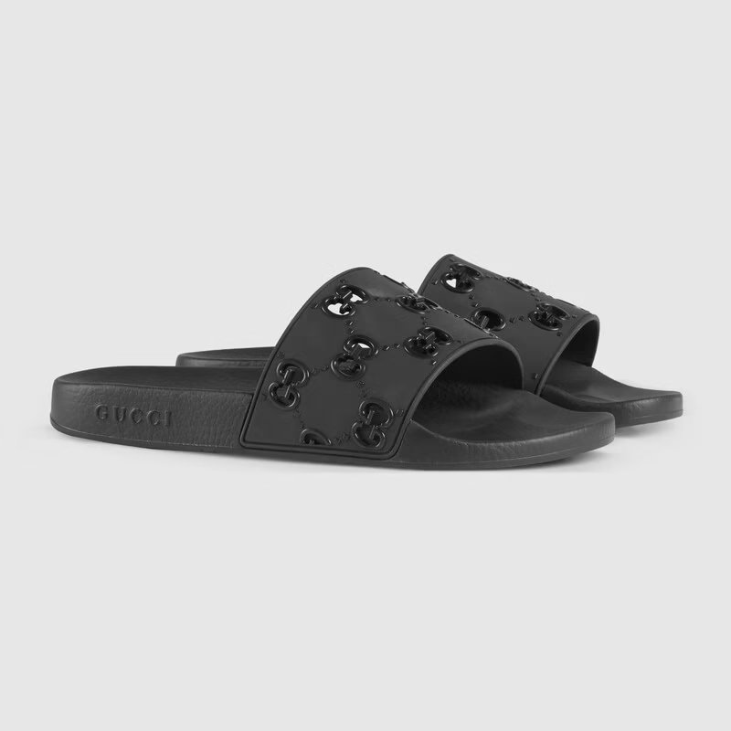  Dép Nam Gucci Rubber GG Slide Sandal 'Black' 