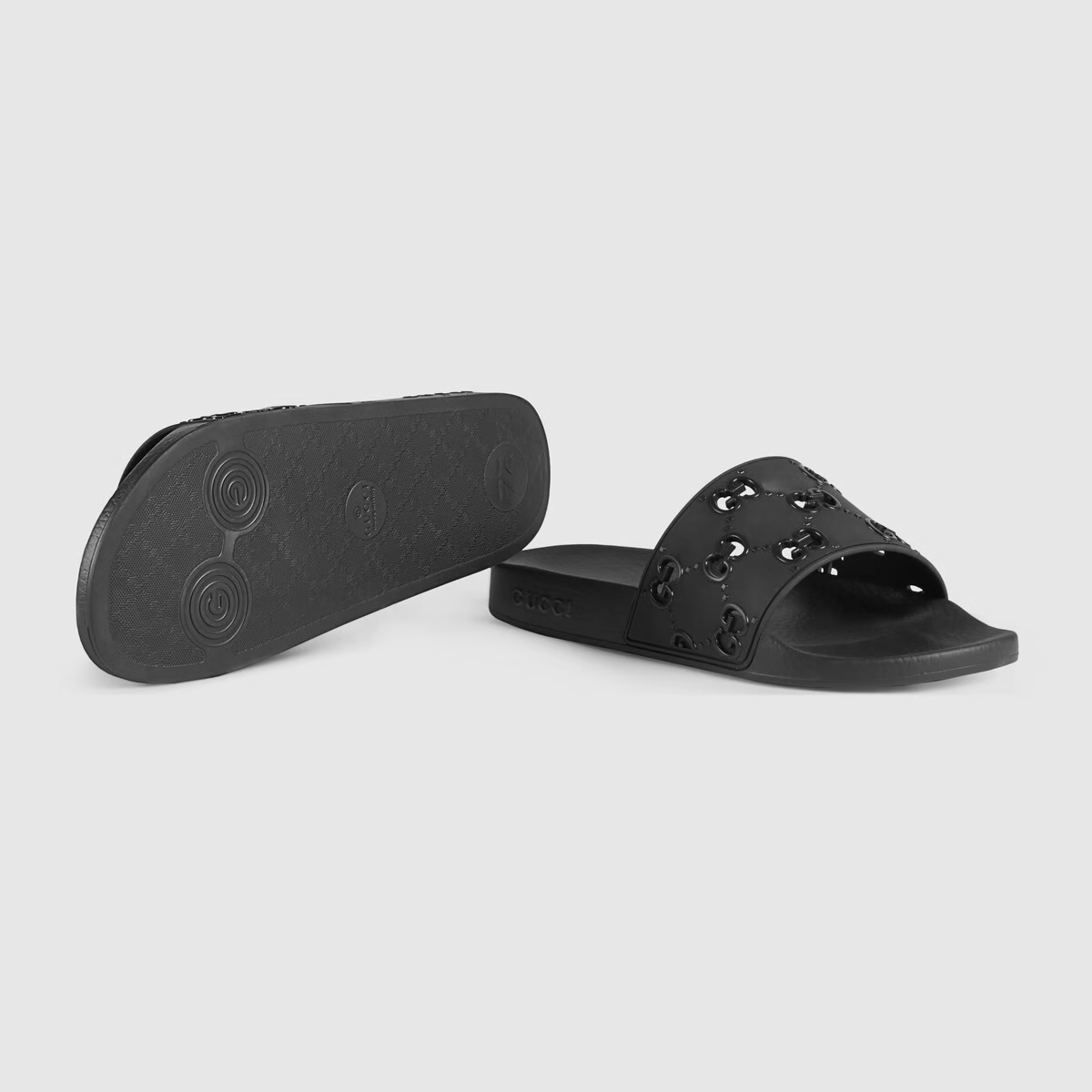  Dép Nam Gucci Rubber GG Slide Sandal 'Black' 