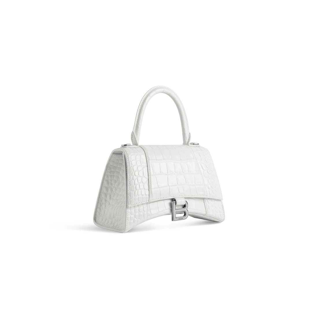  Túi Nữ Balenciaga Hourglass Small Shiny Crocodile 'White' 