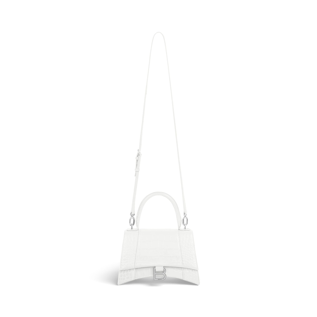  Túi Nữ Balenciaga Hourglass Small Shiny Crocodile 'White' 