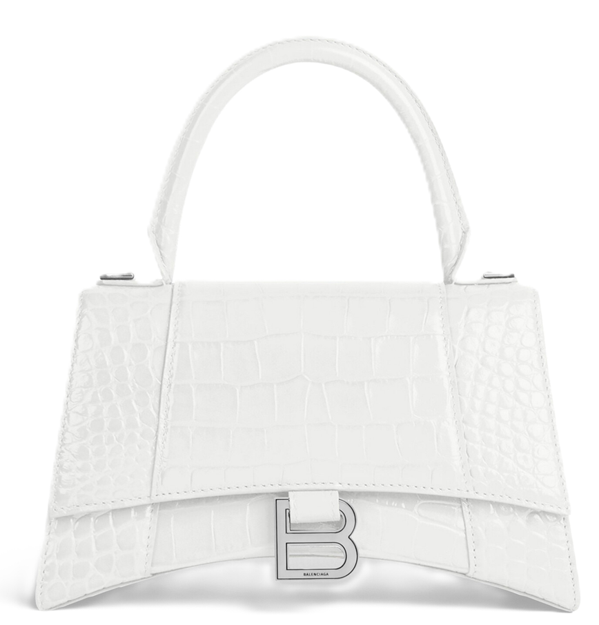  Túi Nữ Balenciaga Hourglass Small Shiny Crocodile 'White' 