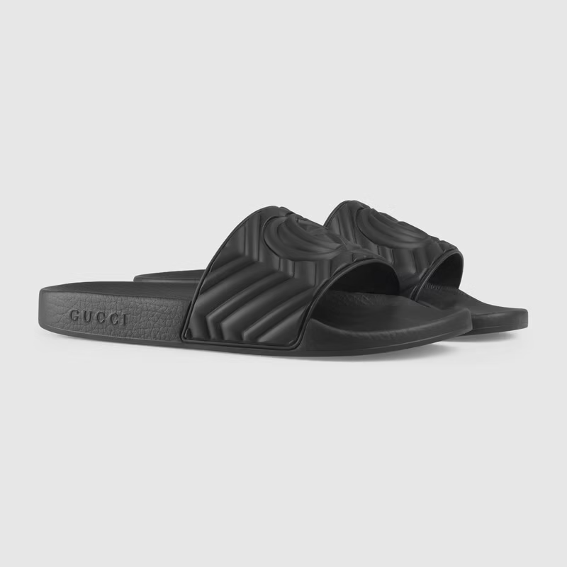  Dép Nam Gucci Matelassé Rubber Slide 'Black' 