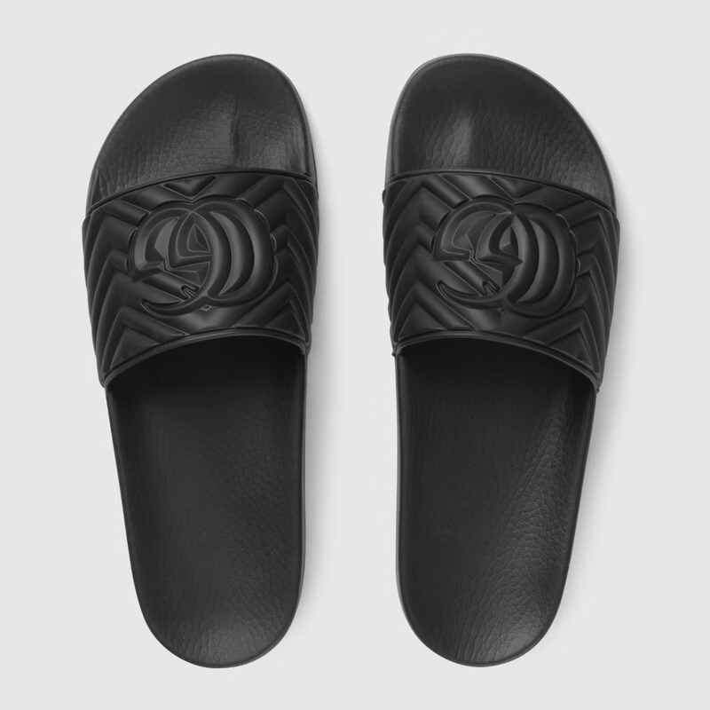  Dép Nam Gucci Matelassé Rubber Slide 'Black' 