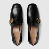  Giày Nữ Gucci Leather Loafer Double G 'Black Leather' 