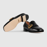  Giày Nữ Gucci Leather Loafer Double G 'Black Leather' 