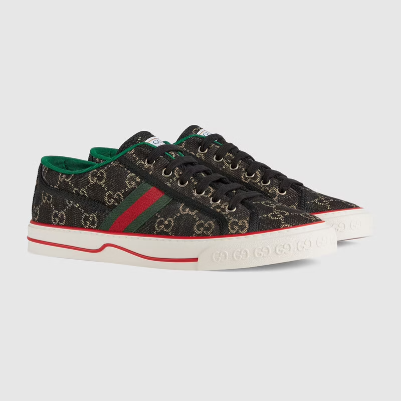  Giày Nam Gucci Tennis 1977 Sneaker GG Denim Jacquard 'Black Ivory' 