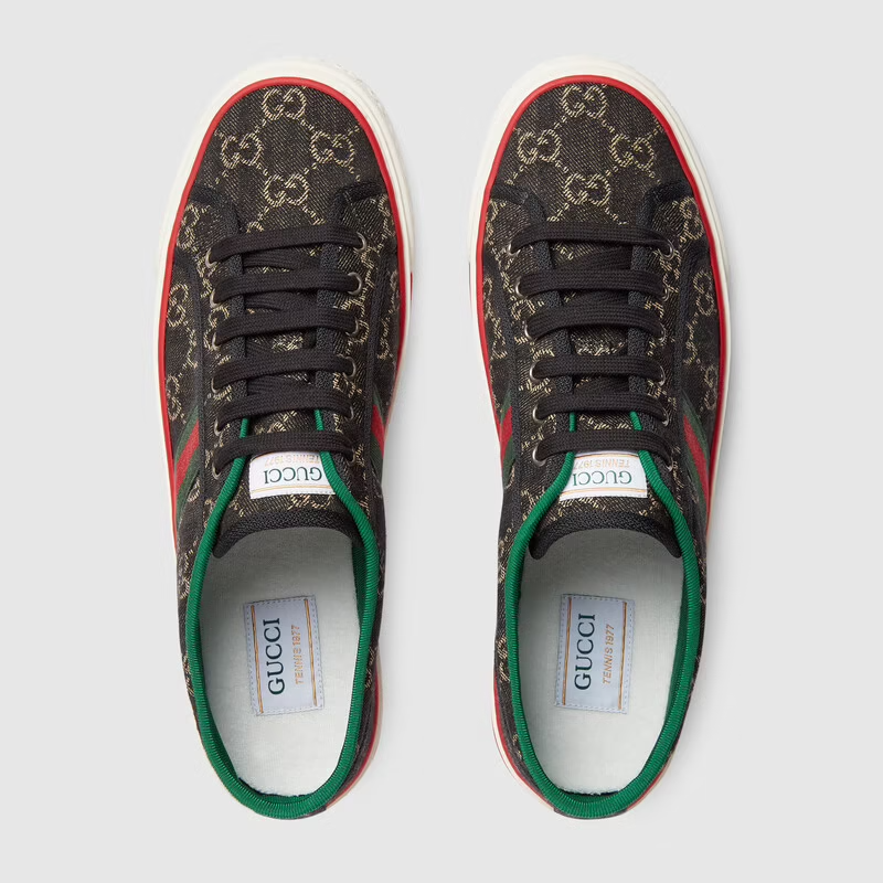  Giày Nam Gucci Tennis 1977 Sneaker GG Denim Jacquard 'Black Ivory' 