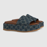  Dép Nữ Gucci Platform Slide Sandal 'Dark Blue' 
