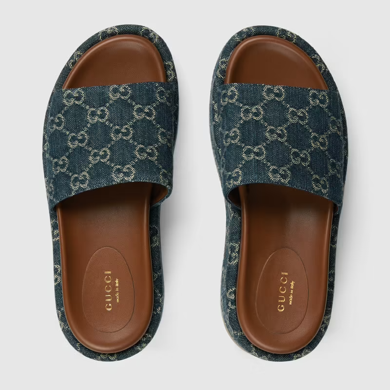  Dép Nữ Gucci Platform Slide Sandal 'Dark Blue' 