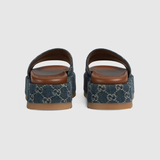  Dép Nữ Gucci Platform Slide Sandal 'Dark Blue' 