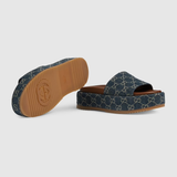  Dép Nữ Gucci Platform Slide Sandal 'Dark Blue' 
