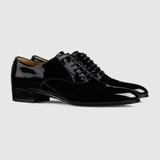  Giày Nam Gucci Lace Up With Double G Patent Leather 'Black' 