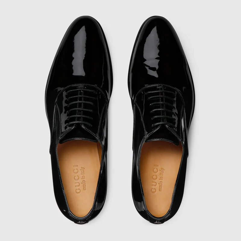  Giày Nam Gucci Lace Up With Double G Patent Leather 'Black' 