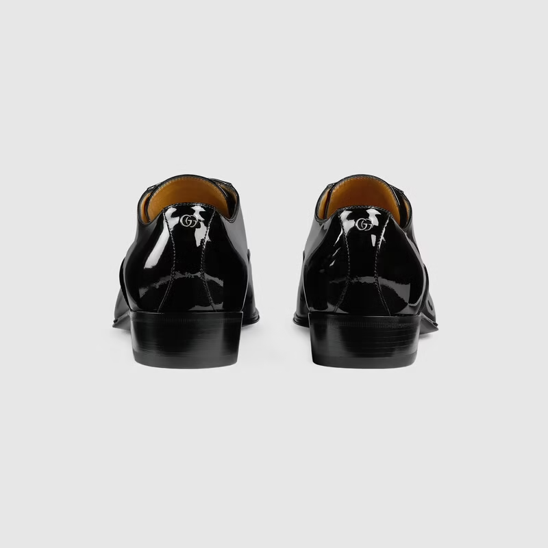  Giày Nam Gucci Lace Up With Double G Patent Leather 'Black' 