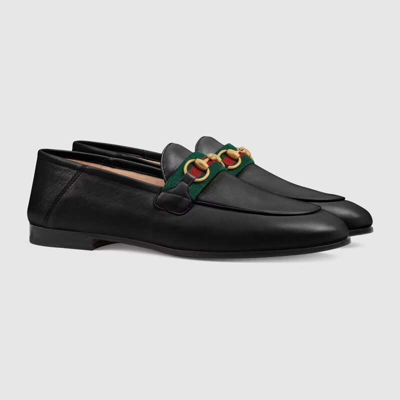  Giày Nữ Gucci Loafer Web Leather 'Black' 