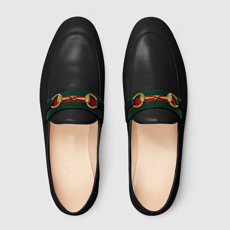  Giày Nữ Gucci Loafer Web Leather 'Black' 