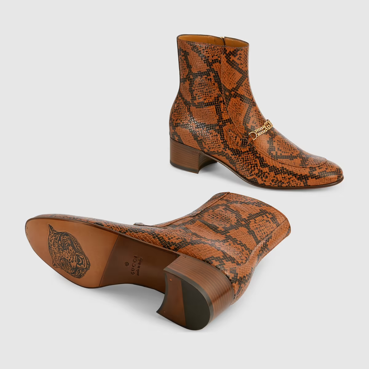  Giày Gucci Boot With Interlocking G Chain 'Brown' 