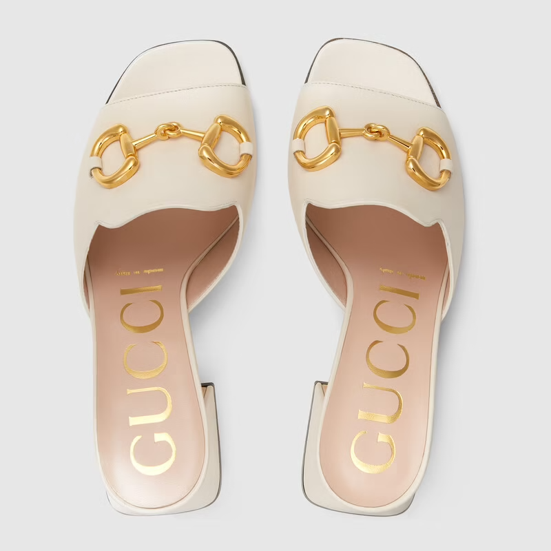  Dép Nữ Gucci Slide Sandal With Horsebit Leather 'White' 