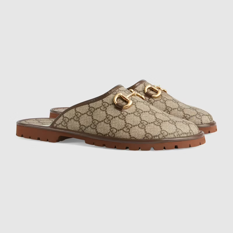  Giày Nam Gucci Slipper With Horsebit GG Supreme Canvas Leather 'Brown' 