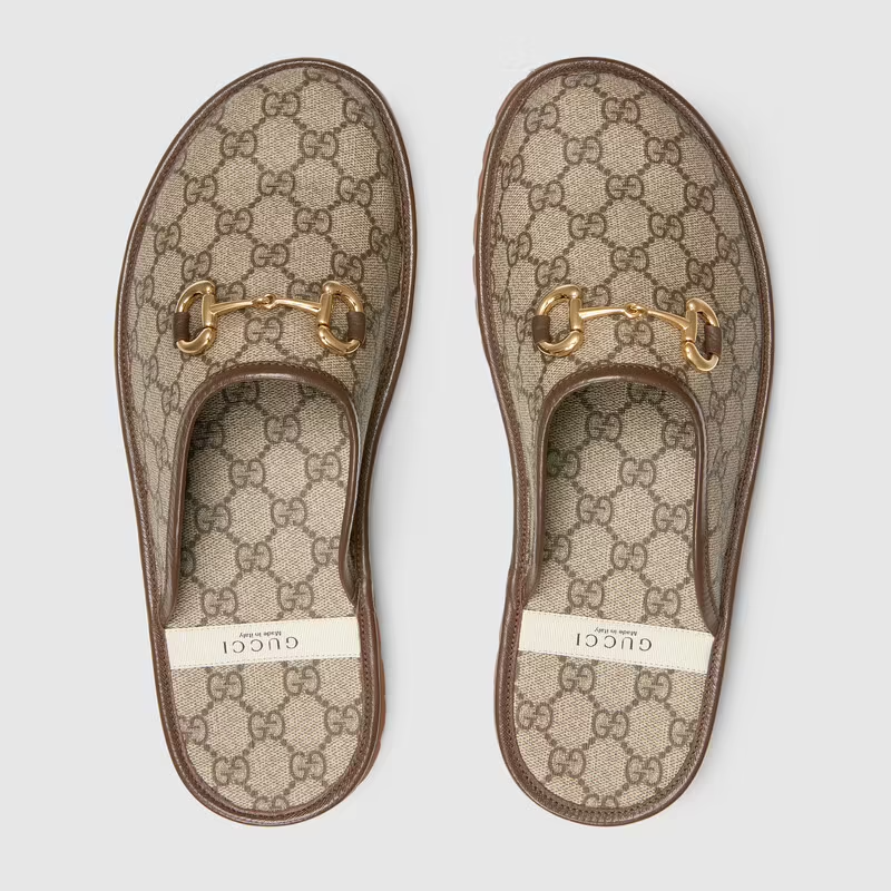  Giày Nam Gucci Slipper With Horsebit GG Supreme Canvas Leather 'Brown' 