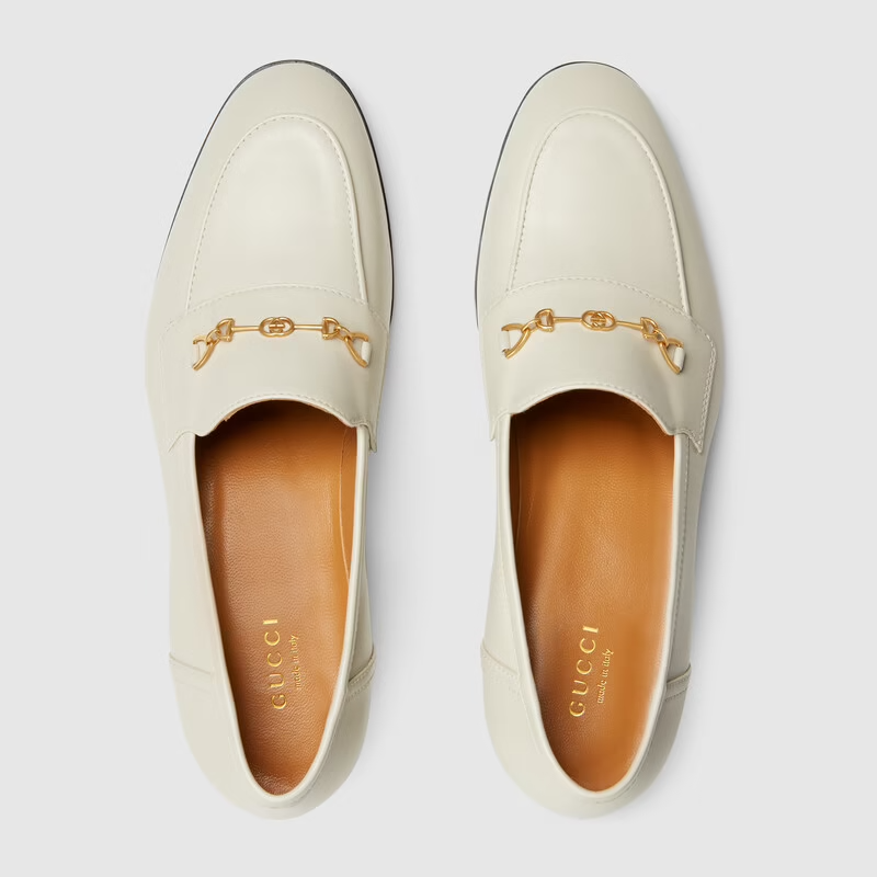  Giày Nữ Gucci Loafer Horsebit Leather 'White' 