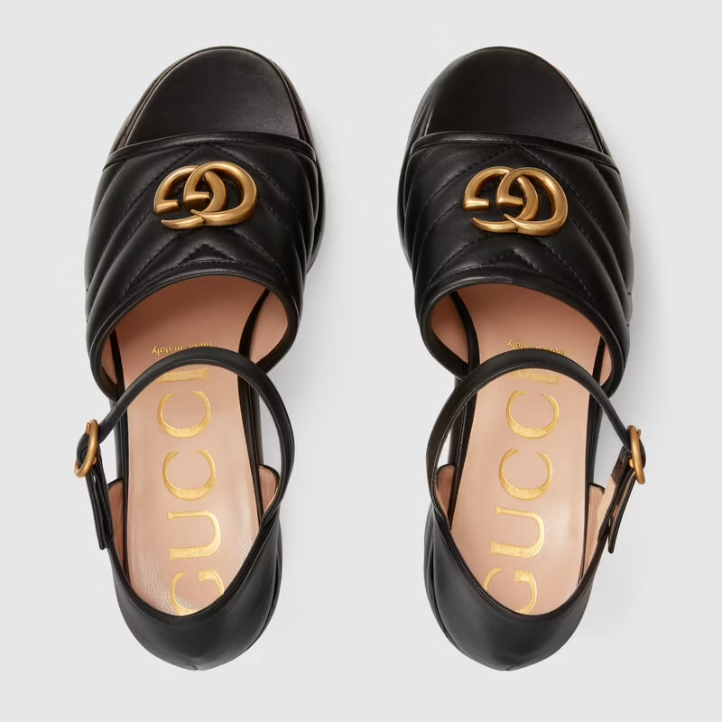  Giày Nữ Gucci Matelassé Platform Sandal 'Black' 