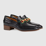  Giày Nữ Gucci Loafer Horsebit Web Leather 'Black' 