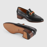  Giày Nữ Gucci Loafer Horsebit Web Leather 'Black' 
