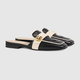  Giày Nữ Gucci Slipper With Double G Leather 'Black' 