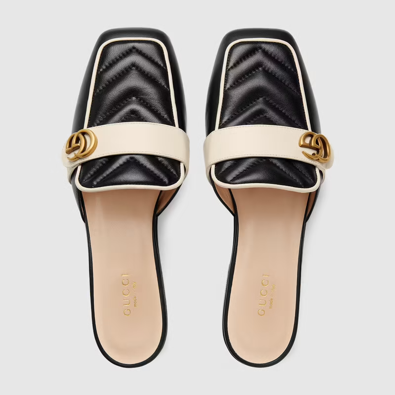  Giày Nữ Gucci Slipper With Double G Leather 'Black' 