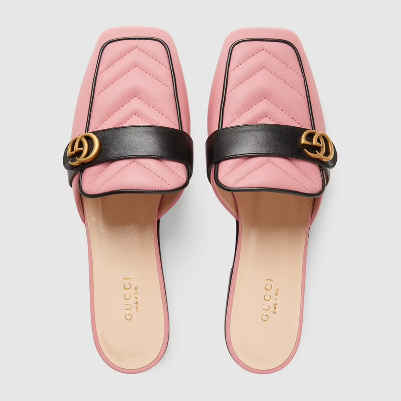  Giày Nữ Gucci Slipper With Double G Leather 'Pink' 