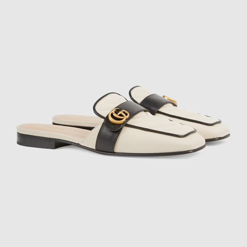  Giày Nữ Gucci Slipper With Double G Leather 'White' 