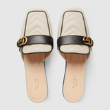  Giày Nữ Gucci Slipper With Double G Leather 'White' 