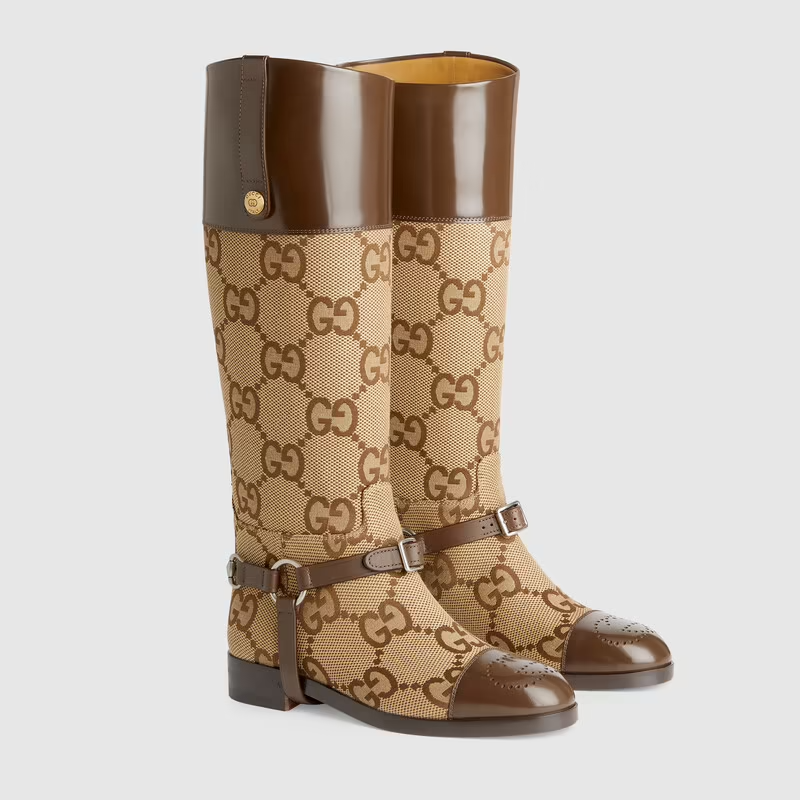  Giày Nữ Gucci Knee High Boot With Harness 'Beige' 