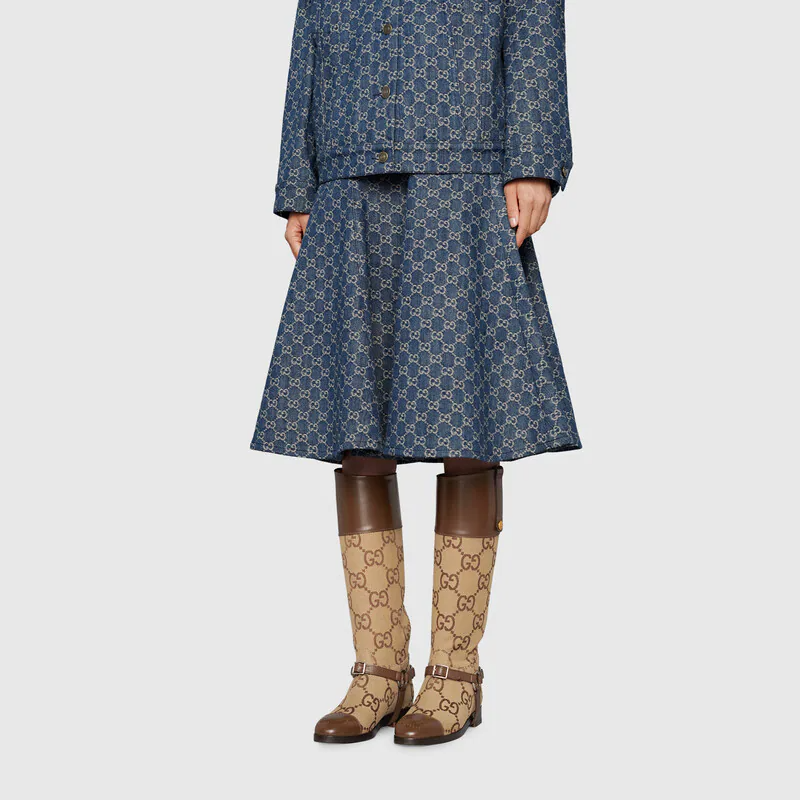  Giày Nữ Gucci Knee High Boot With Harness 'Beige' 