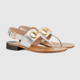  Dép Nữ Gucci Sandal With Horsebit Leather 'Silver Metallic' 