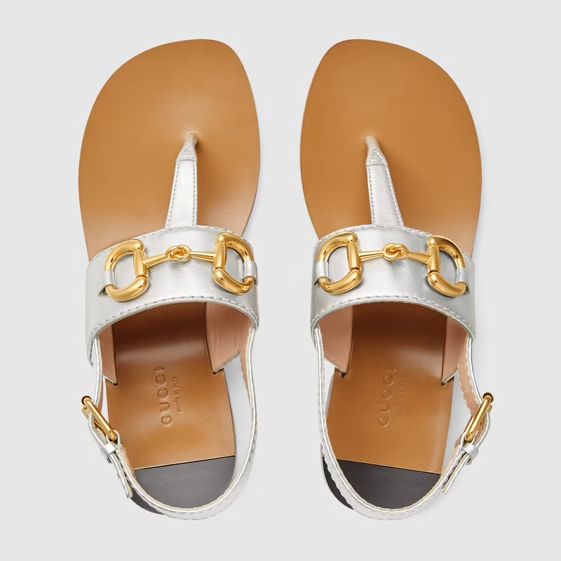  Dép Nữ Gucci Sandal With Horsebit Leather 'Silver Metallic' 