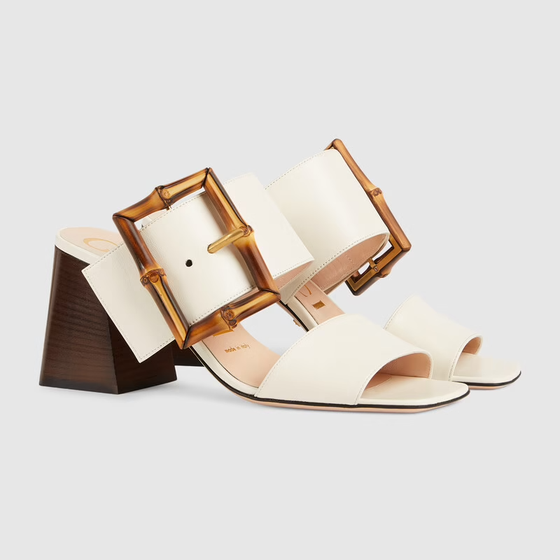  Dép Nữ Gucci Sandal With Bamboo Buckle Leather 'White' 