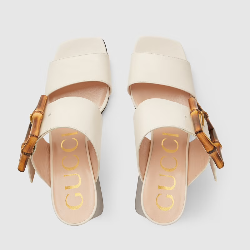  Dép Nữ Gucci Sandal With Bamboo Buckle Leather 'White' 