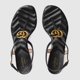  Dép Nữ Gucci Double G Sandal Leather 'Black' 